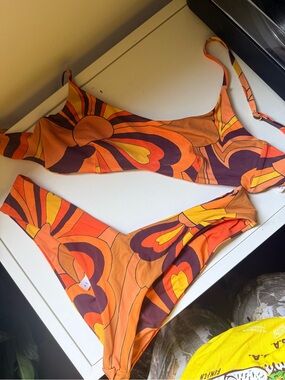 Urban Outfitters Orange, Yellow & Purple Retro Swirl Bikini